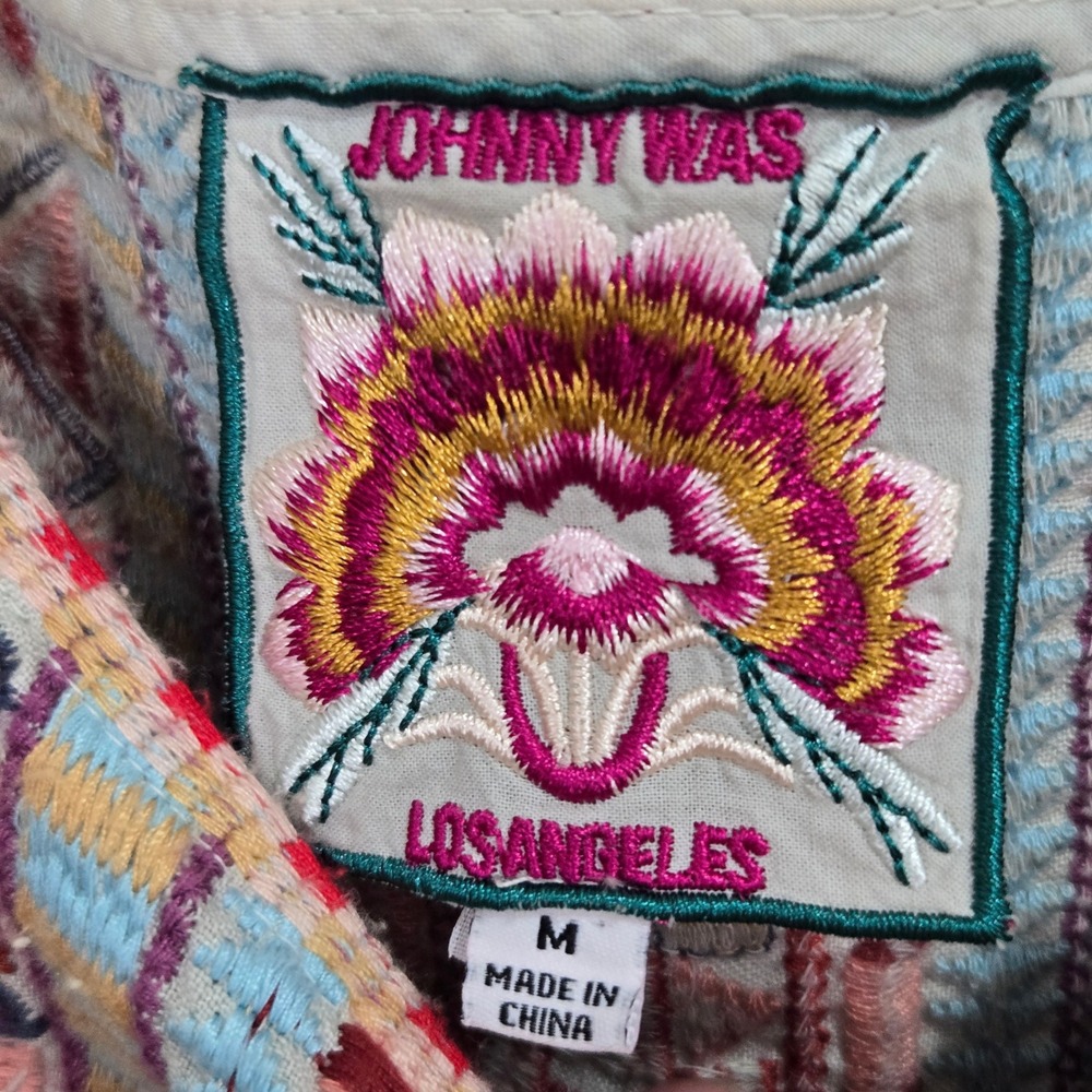 Johnny Was Linen Embroidered Shift Dress M J35419-3 Boho Festival Aztec Tribal - Picture 6 of 10